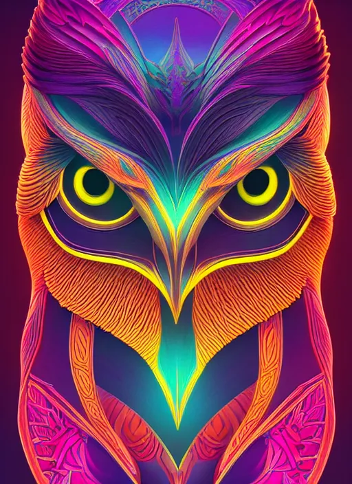 Image similar to symmetry!! product render poster vivid colors divine proportion owl, 神 圣, glowing fog intricate, elegant, highly detailed, digital painting, artstation, concept art, smooth, sharp focus, illustration,