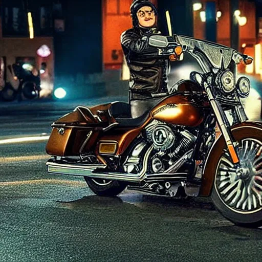 Prompt: cat on a Harley Davidson, cinematic masterpiece, beautiful lighting