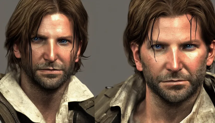 Prompt: Bradley Cooper is Leon S. Kennedy in Resident Evil 2, hyperdetailed, artstation, cgsociety, 8k