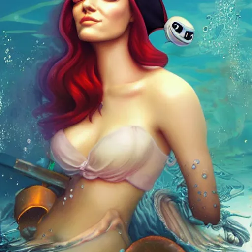 Image similar to underwater pirate portrait of emma stone, pixar style, by tristan eaton stanley artgerm and tom bagshaw.