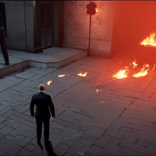 Image similar to agent 4 7 crashing his own funeral, hitman, unreal engine 5, 4 k, anti aliasing