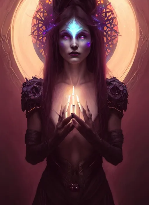 Image similar to a beautiful cinematic female Necromancer Sorceress, galatic shamen with Quantum energy fantasy, fantasy magic, undercut hairstyle, dark light night, intricate, elegant, sharp focus, illustration, highly detailed, digital painting, concept art, matte, art by WLOP and Artgerm and Greg Rutkowski and Alphonse Mucha, masterpiece