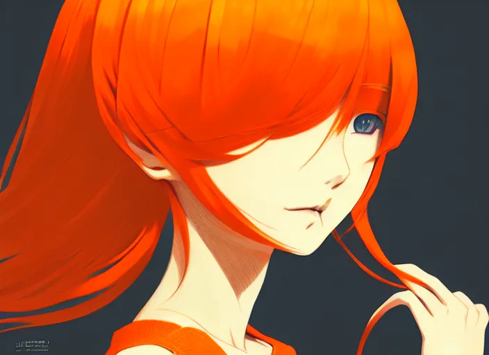 Image similar to anime girl with orange hair in the Soviet pioneer form, manga,katsura masakazu, intricate, detailed, studio lighting, gradation,editorial illustration, matte print, Ilya Kuvshinov, concept art, digital