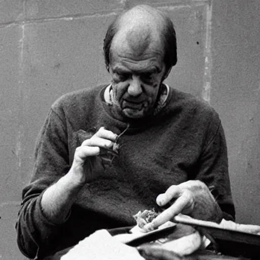 Image similar to photograph of Gilles Deleuze eating rhizomes