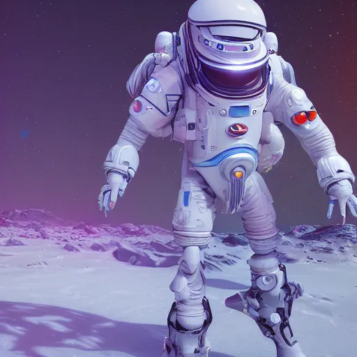 Image similar to photography of a white futuristic space engineer, in an colorful alien planet, ultra detail, beautiful light, high detail, 8 k, f / 2. 8, octane render