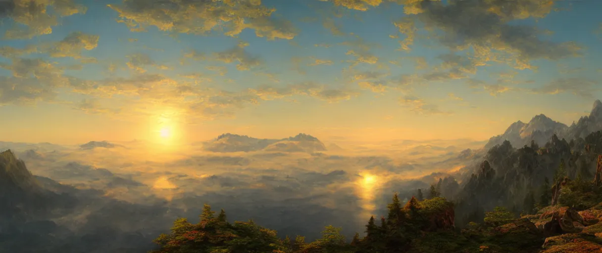 Prompt: a photorealistic breathtaking aerial view of the eastern alps mountains at sunrise, cliffs, fog, trending on artstation by frederic church, albert bierstadt