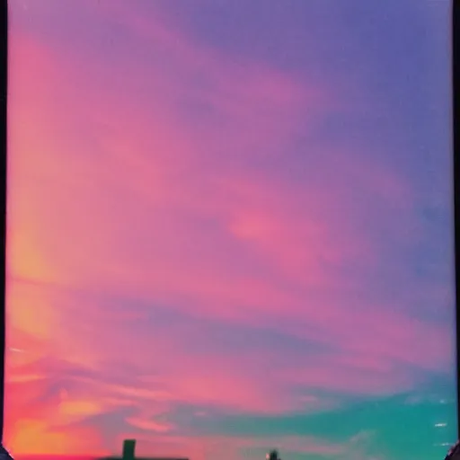 Image similar to polaroid of synthwave sunset