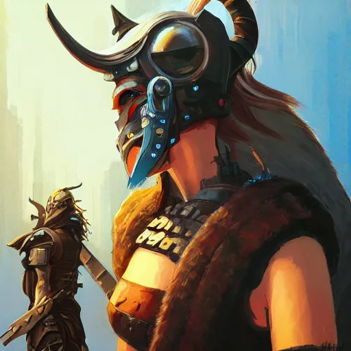 Image similar to cyberpunk viking helmet mask warrior goddess robot ninja fantasy, art gta 5 cover, official fanart behance hd artstation by jesper ejsing, by rhads, makoto shinkai and lois van baarle, ilya kuvshinov, ossdraws