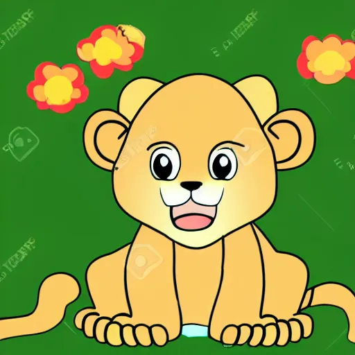 Image similar to cute cartoon baby lion in the African savannah, Ghibli, clipart