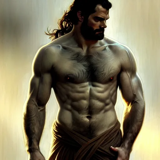 Image similar to Henry Cavill as a Greek god, gorgeous, amazing, muscular, intricate, highly detailed, digital painting, artstation, concept art, sharp focus, illustration, art by greg rutkowski and alphonse mucha