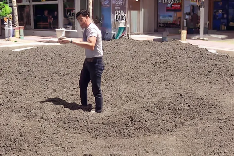 Prompt: CCTV Footage of Markiplier eating dirt of the ground