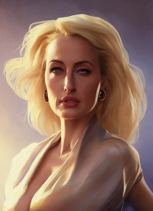 Prompt: lindsey pelas as gillian anderson the president of united states, digital painting, artstation, concept art, sharp focus, illustration, art by artgerm and greg rutkowski and alphonse mucha