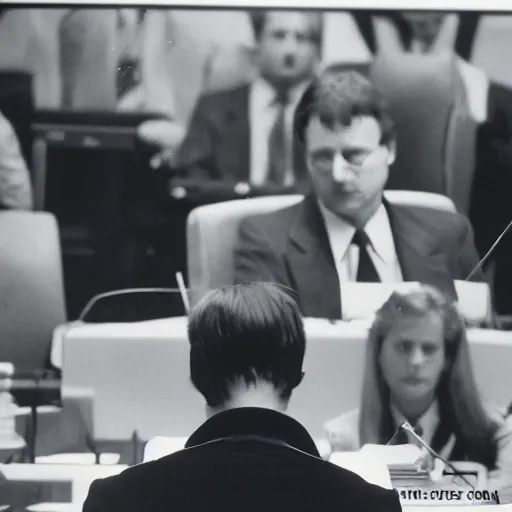 Image similar to 1990s Hi-8 footage of Napoleon speaking to the United Nations, candid portrait photograph, 40mm