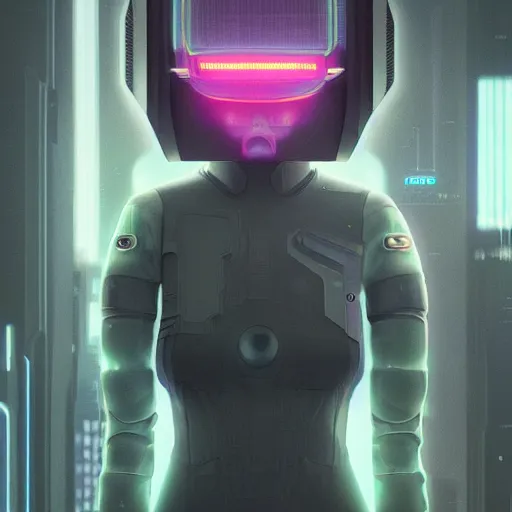 Prompt: a futuristic woman with glowing eyes and a helmet, cyberpunk art by mike winkelmann, trending on cgsociety, panfuturism, futuristic, sci - fi, retrowave