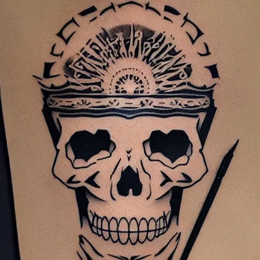 Image similar to tattoo design, stencil, tattoo stencil, traditional, a world famous tattoo of a geometric skull