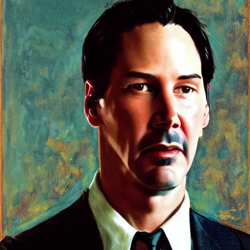 Image similar to keanu reeves portrait art by norman rockwell