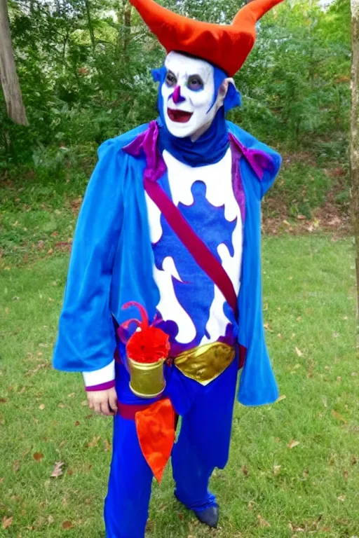 Prompt: scary jester halloween costume, best of halloweencostumes, man in a jester costume,