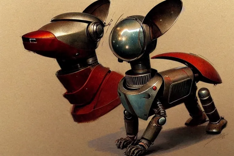 Prompt: explorer ( ( ( ( ( 1 9 5 0 s retro future robot android dog. muted colors. ) ) ) ) ) by jean baptiste monge!!!!!!!!!!!!!!!!!!!!!!!!! chrome red