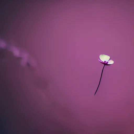 Image similar to closeup photo of lone purple petal flying above a city, aerial view, shallow depth of field, cinematic, 8 0 mm, f 1. 8