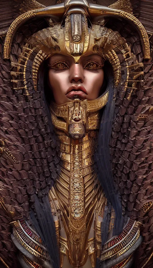 Image similar to egyptian bionic god, fallen angels, highly detailed, digital painting, good, refreshing, detailed and intricate, ornate, hyper realistic, trending on artstation, octane render, illustration by james jean