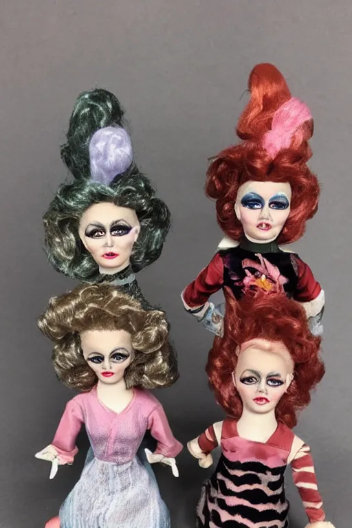 Image similar to drag queen ceramic dolls in creepy attic