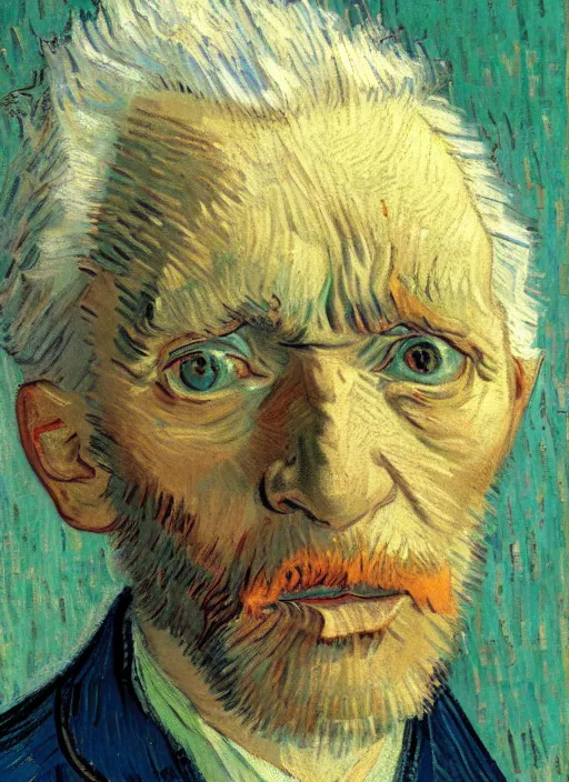 Image similar to portrait of a tired old man with white hair by van gogh, detailed face, symmetrical painting, beautiful expressionist oil painting masterpiece, 8 k resolution, smooth, sharp focus, pastel color palette, trending on artstation