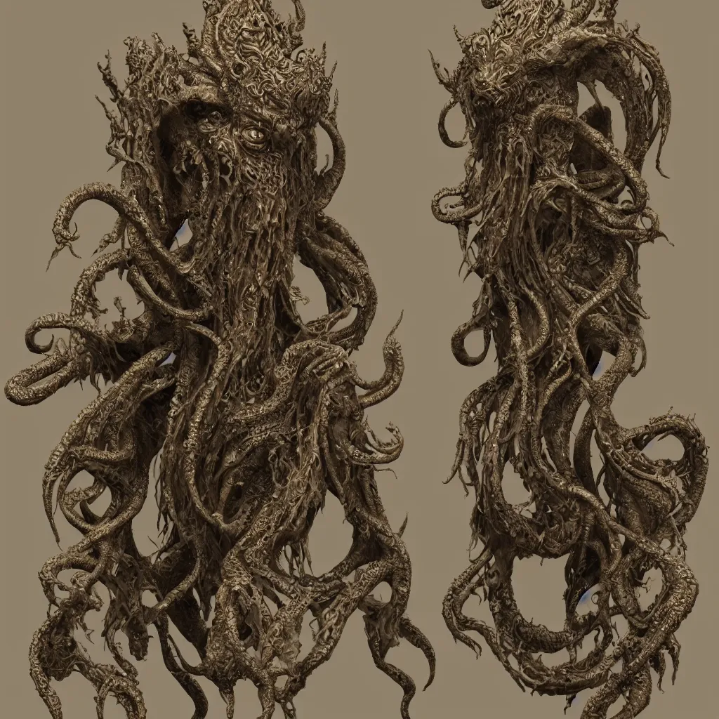 Image similar to a ancient cthulhu goddess, fantasy, intricate, highly detailed, artstation, zbrush, concept art, smooth, octane render sharp focus, full color