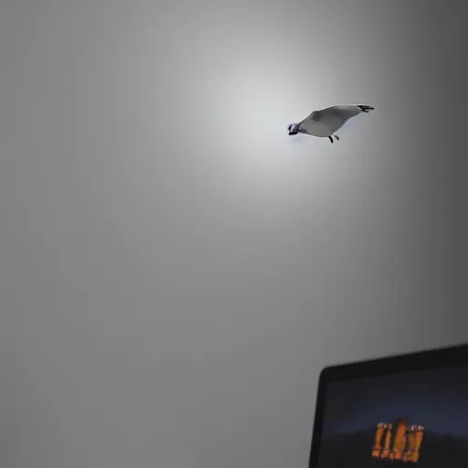 Image similar to Seagull doing late night gaming