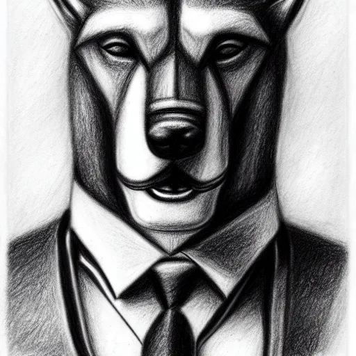 Image similar to portrait of anthropomorphic wolf in suit by tom finland, pencil drawing