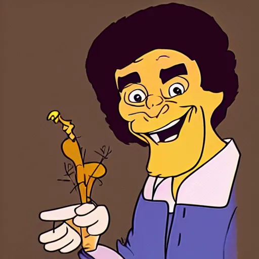 Prompt: “Bob Ross as a Looney Tunes character, animation cell”