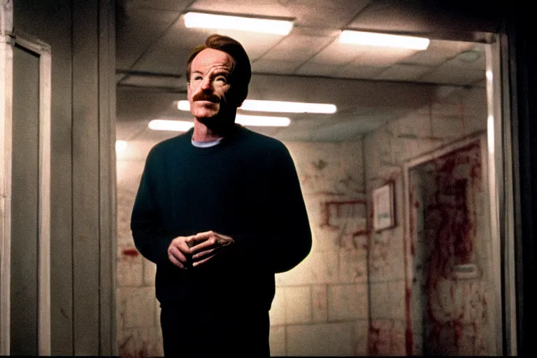 Image similar to film still of bryan cranston in cosmic horror! the musical by david cronenberg, budapest street background, 3 5 mm film, atmospheric, ultra fine detail, film grain, photorealistic, hyperrealistic