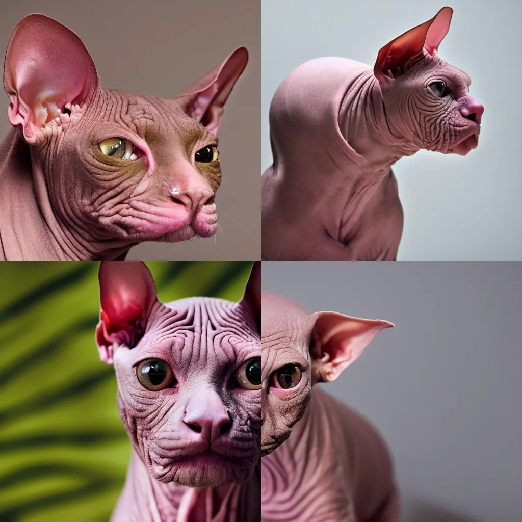 Prompt: a wrinkled hairless sphynx cat, 8k photography