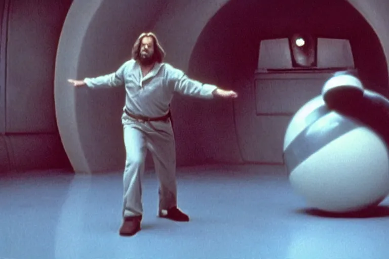 Prompt: “the big Lebowski levitating a bowling ball up off the floor in Star Wars”