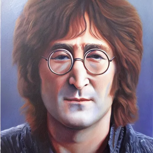 Prompt: A portrait of John Lennon, oil painting, majestic, detailed, high resolution