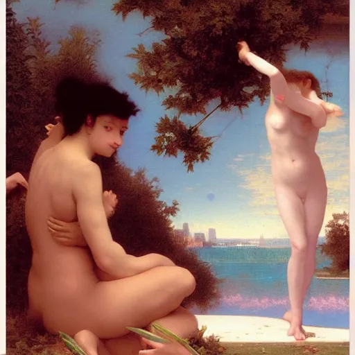 Prompt: vaporwave dreamscape, urban decay, by bouguereau