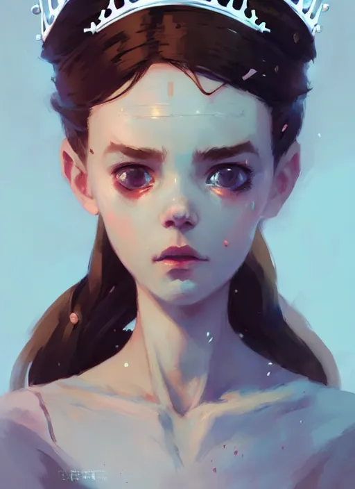 Image similar to portrait of cute ballerina girl with crown of thorns and white short hairs, warhammer, cyberpunk, by atey ghailan, by greg rutkowski, by greg tocchini, by james gilleard, by joe gb fenton, by kaethe butcher, dynamic lighting, gradient light blue, brown, blonde cream and white color in scheme, grunge aesthetic