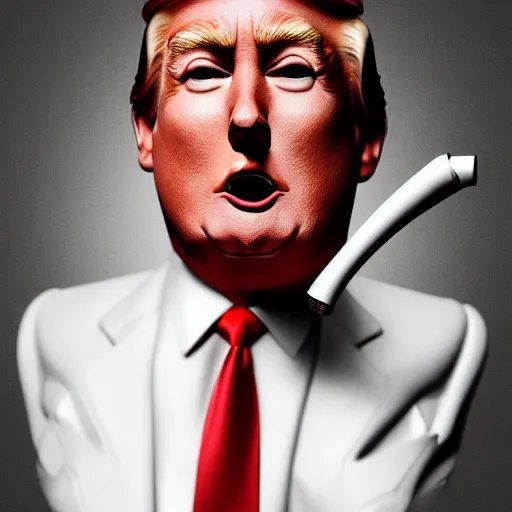 Image similar to a high quality photo of donald trump smoking a cigar, anatomically accurate eyes, 3d scene, render, ultra realistic, artstation, cgsociety