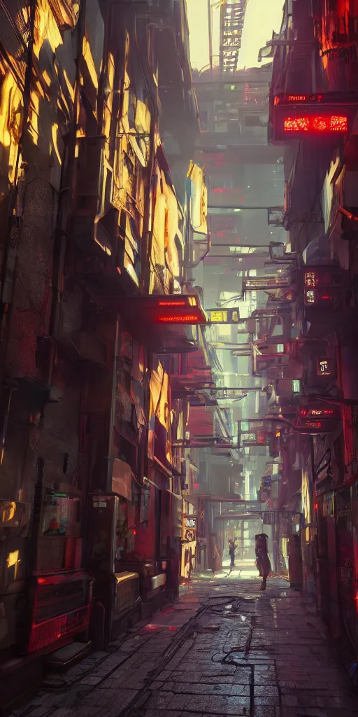 Prompt: cyberpunk alley, brian despain, 8 k, raytracing, unreal engine 5,