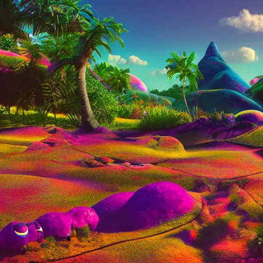 Prompt: Shots of an unreleased spiritual Pixar movie, landscape, 8K, photorealistic, high cohesiveness, psychedelic, concept art, vaporwave