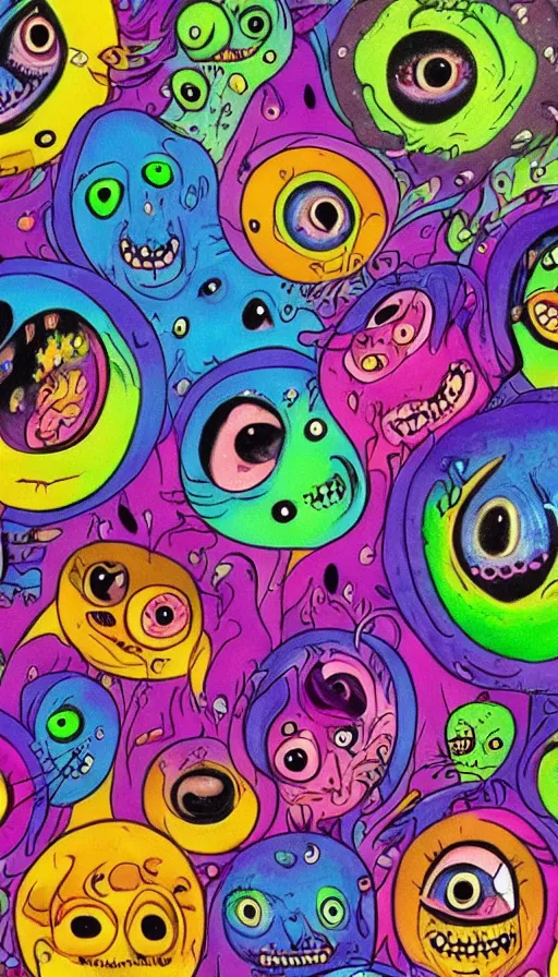 Prompt: a storm vortex made of many demonic eyes and teeth, by lisa frank,
