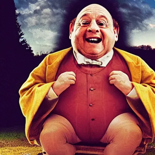 Image similar to photo of humpty dumpy with the face of danny devito