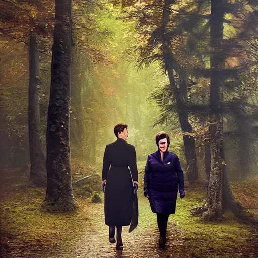 Prompt: close - up shot of supreme court justice elena kagan going for a walk in the woods, digital art by ruan jia and mandy jurgens and artgerm, highly detailed, trending on artstation, award winning