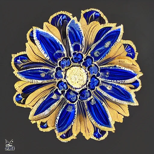 Prompt: sapphire flower, ornamental art