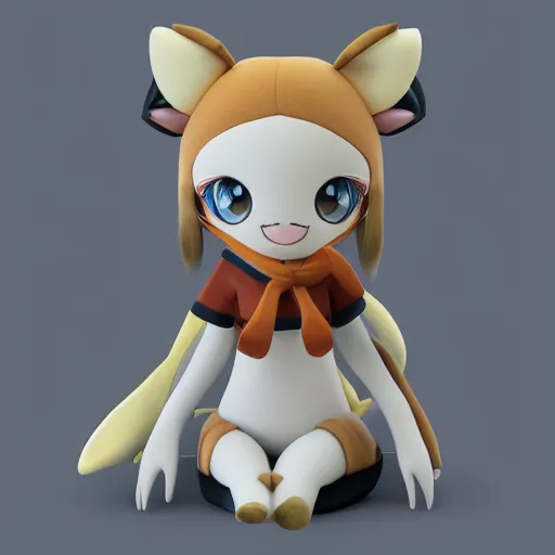 Image similar to cute fumo plush of a marsupial girl, anime girl, artstation character design contest winner, stylized pbr, vray, character silhouette, smile