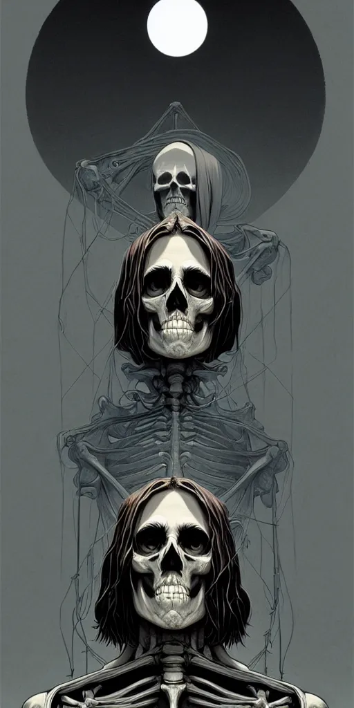 Image similar to skeleton jesus, noir, sharp focus, intricate, illustration, cell shaded, digital painting, highly detailed, matte, art by ilya kuvshinov, wlop, greg rutkowski, reflections, studio quality, james jean, artem demura