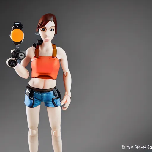 Image similar to chell from portal, actionfigure, studio lighting, product shoot