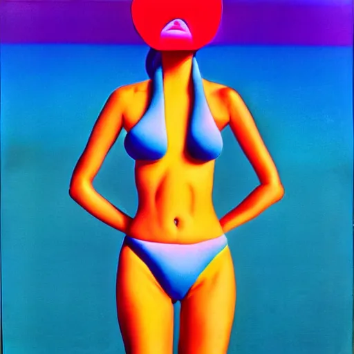 Prompt: bikini model by shusei nagaoka, kaws, david rudnick, airbrush on canvas, pastell colours, cell shaded, 8 k