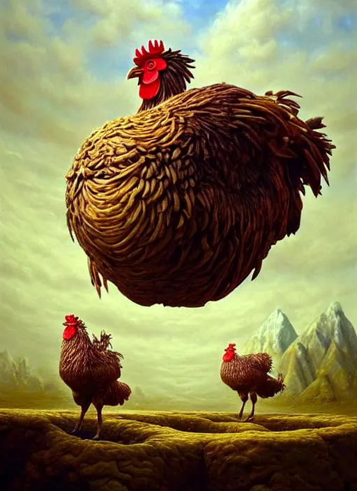 Image similar to a hyper - detailed 3 d render like a oil painting of the 🐔🍧🍼🍄🗿👤🎨, surrealism!!!!! surreal concept art, lifelike, photorealistic, digital painting, aesthetic, smooth, sharp focus, artstation hd, by greg rutkowski, chris tulloch mccabe, valentina remenar and asher duran,
