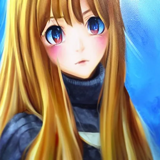 Image similar to CSP oil painting of a beautiful pretty pure kawaii cute lovely innocent elegant hot nice sweet girly feminine long hair anime waifu sister girl Trending on Pixiv