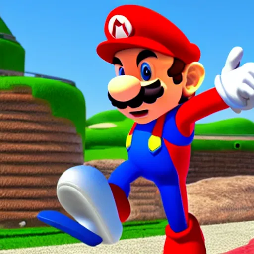 Image similar to a 3 d render of mario wearing a sonic suit